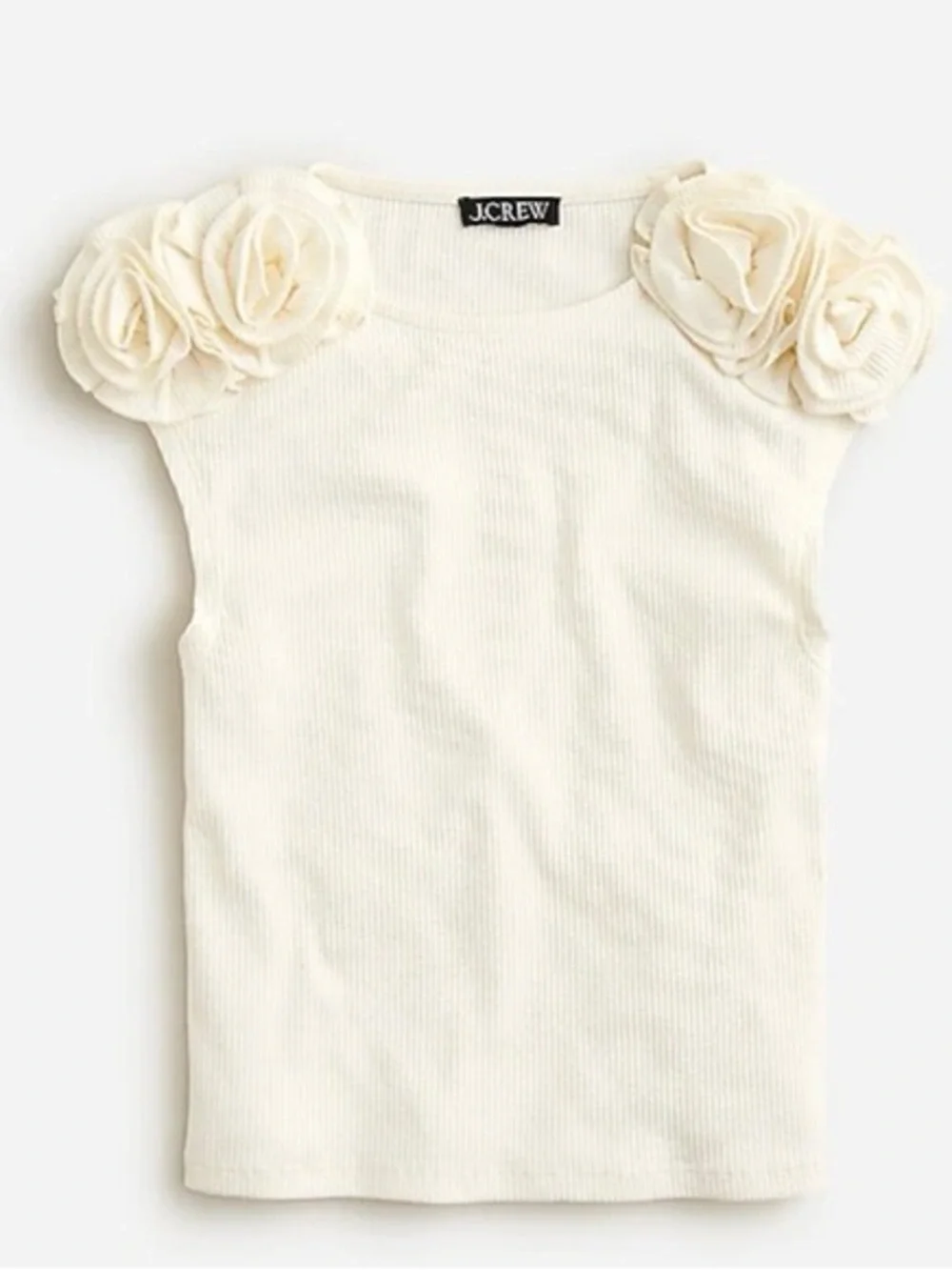 J. Crew Cream Ribbed Tank with Rosette Shoulders